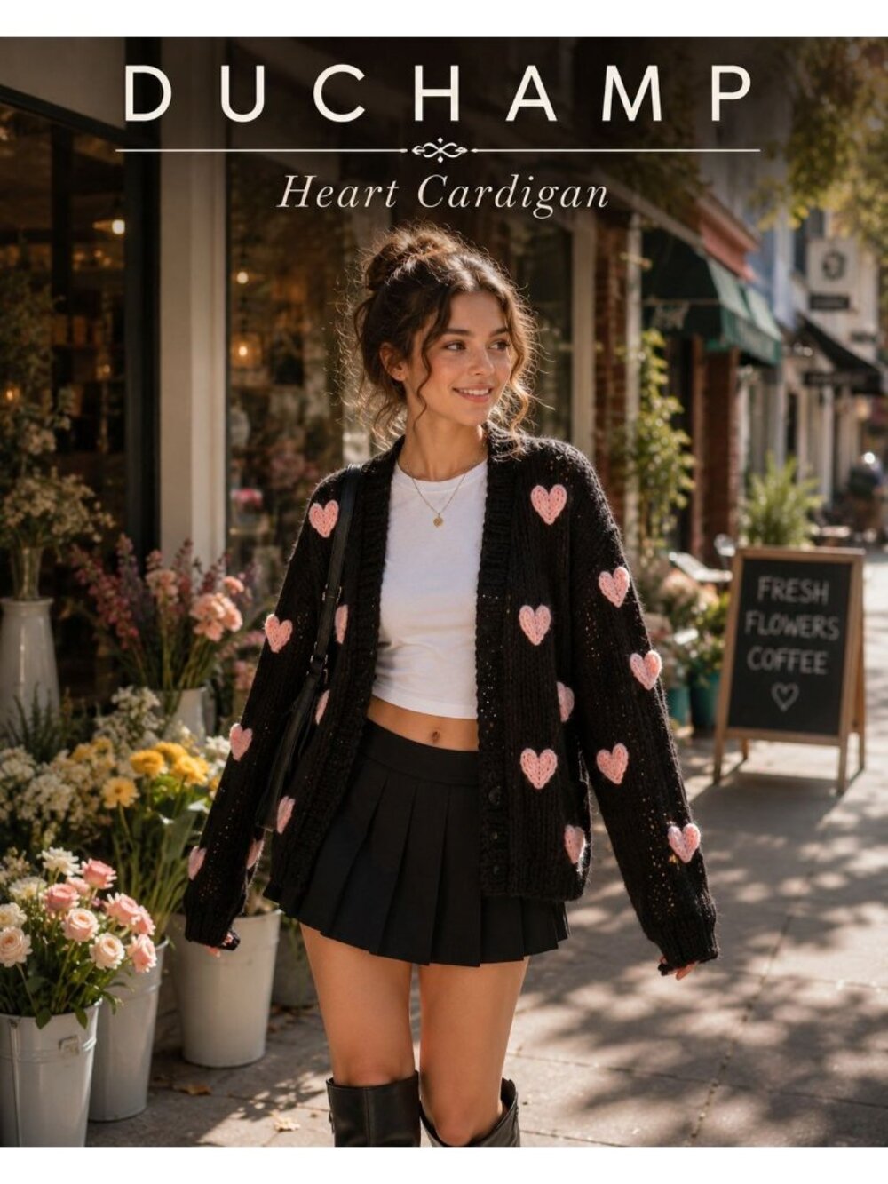 Anthropologie Duchamp Susannah Heart Cardigan One Size Black Pink Coquette